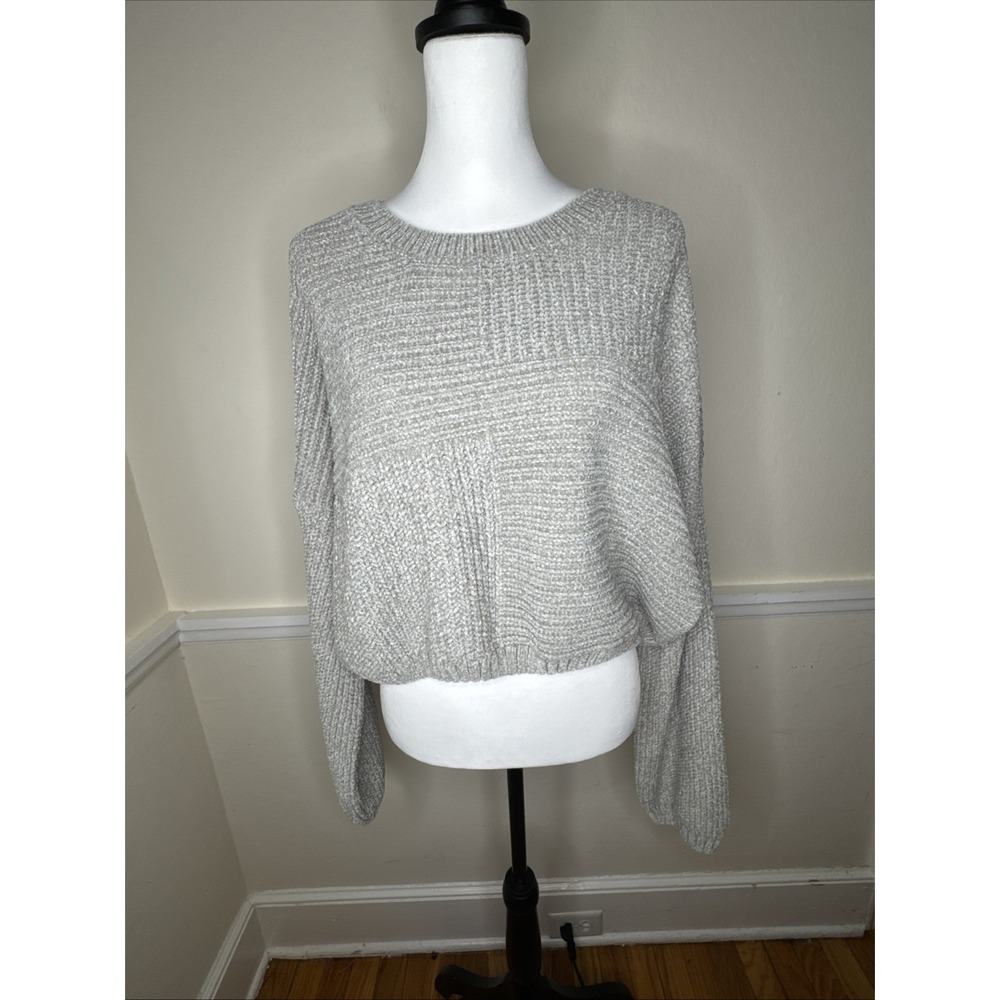 NTW Altar'd State Silver sage gray  chenille crewneck pullover sweater Cropped L